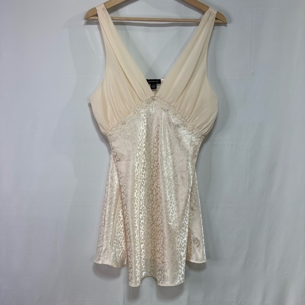 💋 Jones New York cream, leopard print, chiffon, lace chemise  nightgown slip